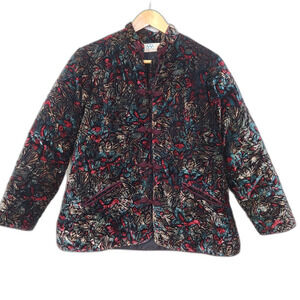 Vtg BEST QUALITY Asian Jacket  Floral Quilted Velvet Sz L ~ Statement Outerwear